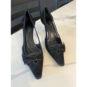 Kate Spade New York Y2K Black Suede Bow Kitten Heel Pumps Made in Italy Size 7.5